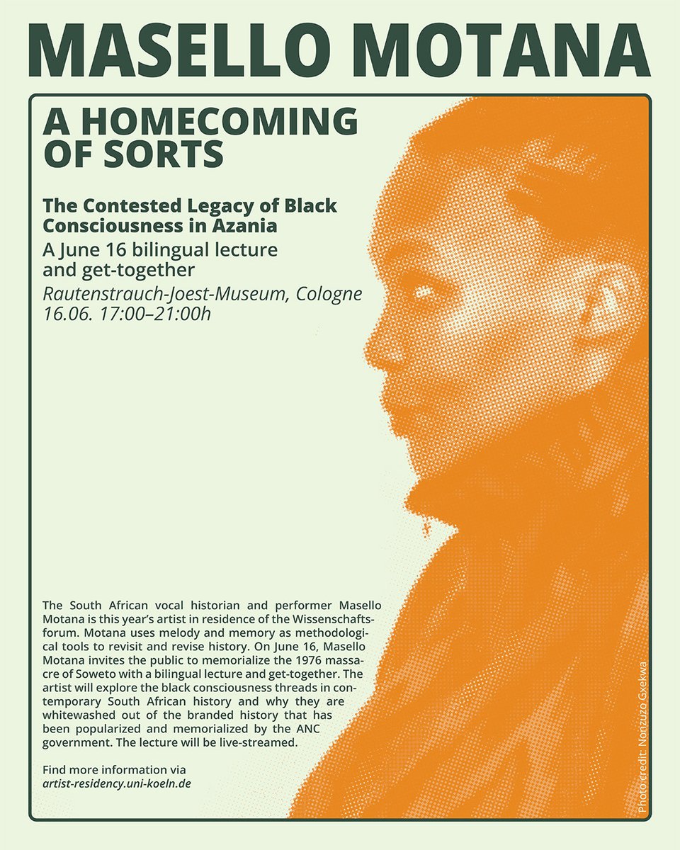 Die zweite Veranstaltung von unserer Artist in Residence Masello Motana findet heute statt!

Los geht es um 17 Uhr im Rautenstrauch-Joest-Museum in Köln. 

Wir freuen uns schon :) 

(Gefördert  durch die Stadt Köln im Rahmen von African Futures)