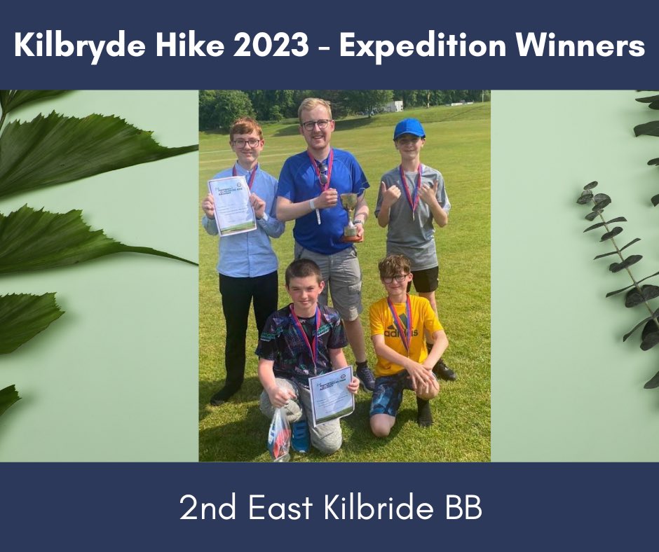 kilbryde_hike's tweet photo. Congratulations once again to our overall winners this year - @2ndekbb 

Well done too to our Junior winners @dunblanebb, Expedition winners @2ndekbb, and our Sore Foot Award Winners #1stNewMonklandsBB 🏆

#KilbrydeHike2023 https://t.co/EO2Pu9vDOa