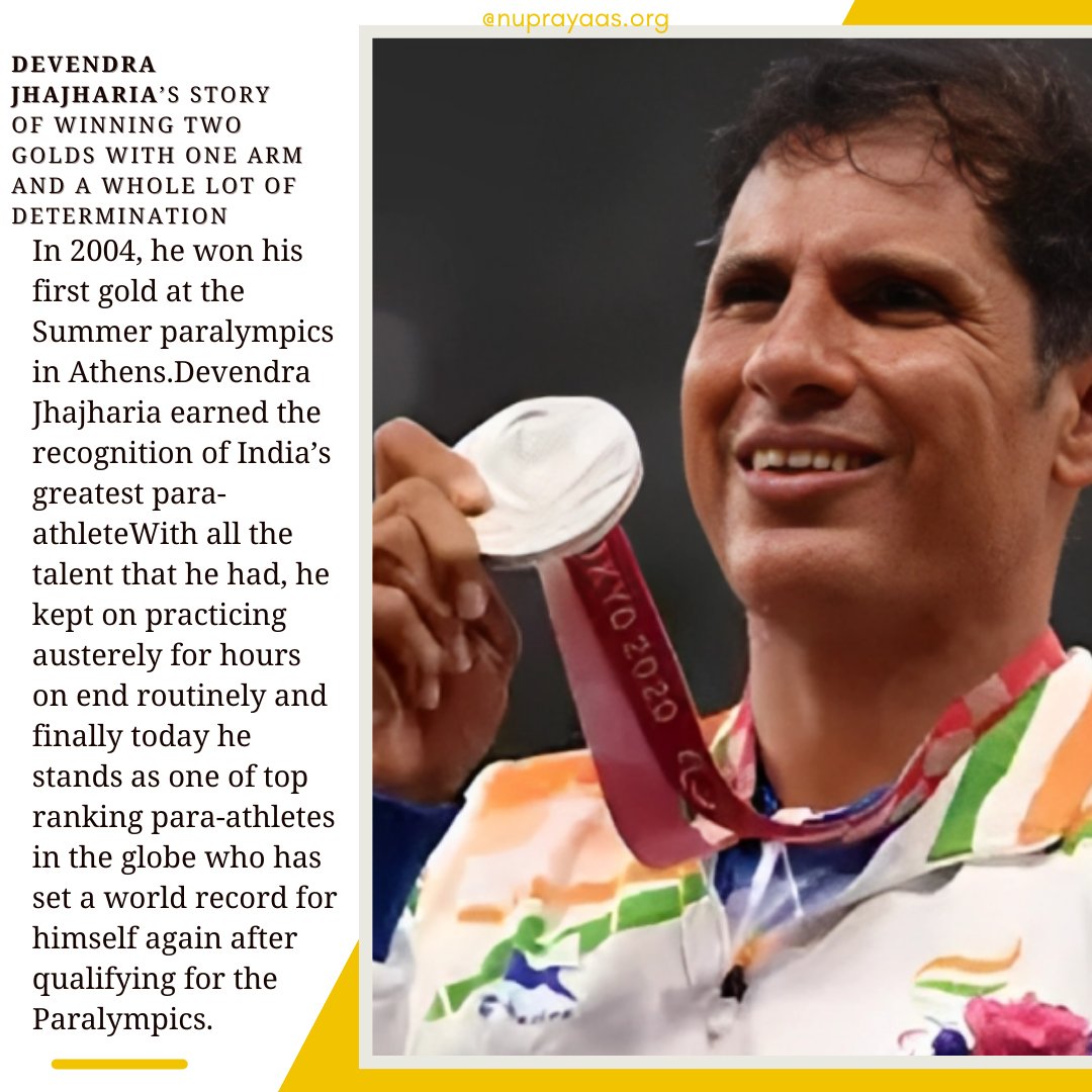 'Devendra Jhajharia's indomitable spirit has rewritten the rules of possibility, from adversity to triumph.' He defied all odds as a two-time Paralympic gold medalist in javelin throw, inspiring us with his unwavering determination and unrivalled talent.