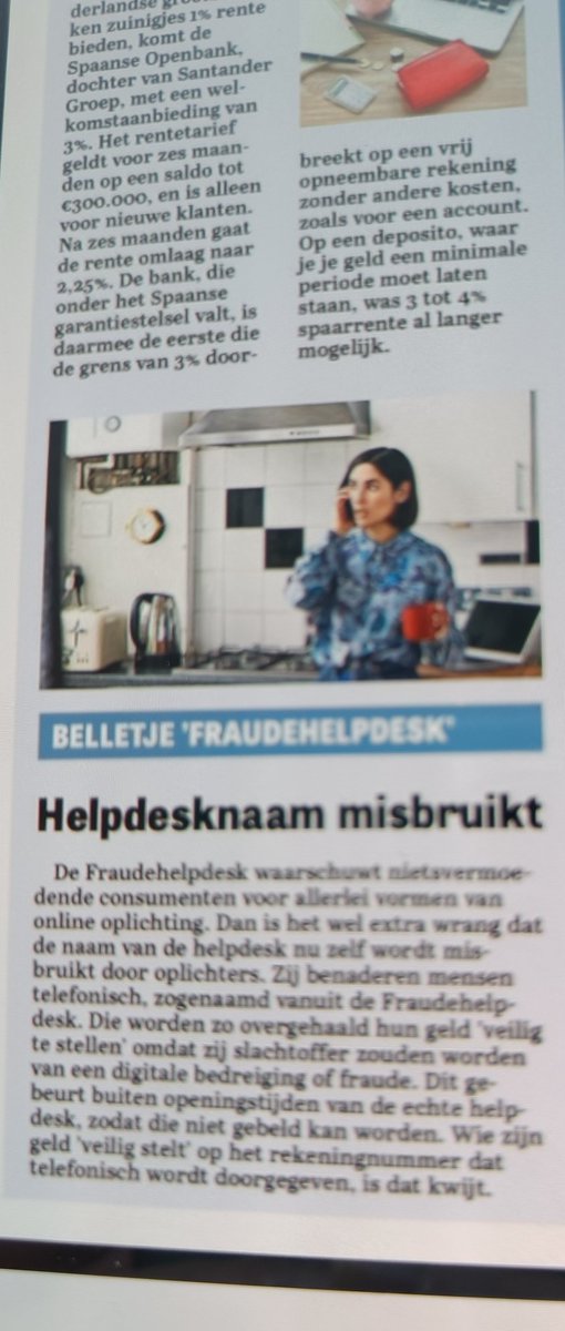 Natuurlijk belt <a href="/Fraudehelpdesk/">Fraudehelpdesk.nl</a> je niet om je geld veilig te stellen.
Pas op dus!
Waarschuwt ook <a href="/telegraaf/">De Telegraaf</a>