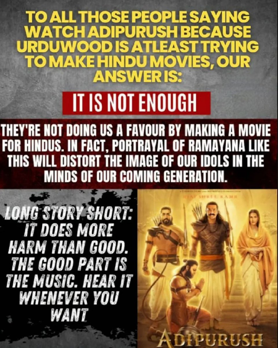 ltsKushalGupta's tweet image. Exposing Adipurush in one thread 🧵

Again they are playing with our sanskriti.

#BoycottAdipurush 
#banAdipurush 
@RSDesignSpark 
@RSSorg 
@BajrangDalOrg 
@sambitswaraj @SheetalPronamo @SanatanTalks