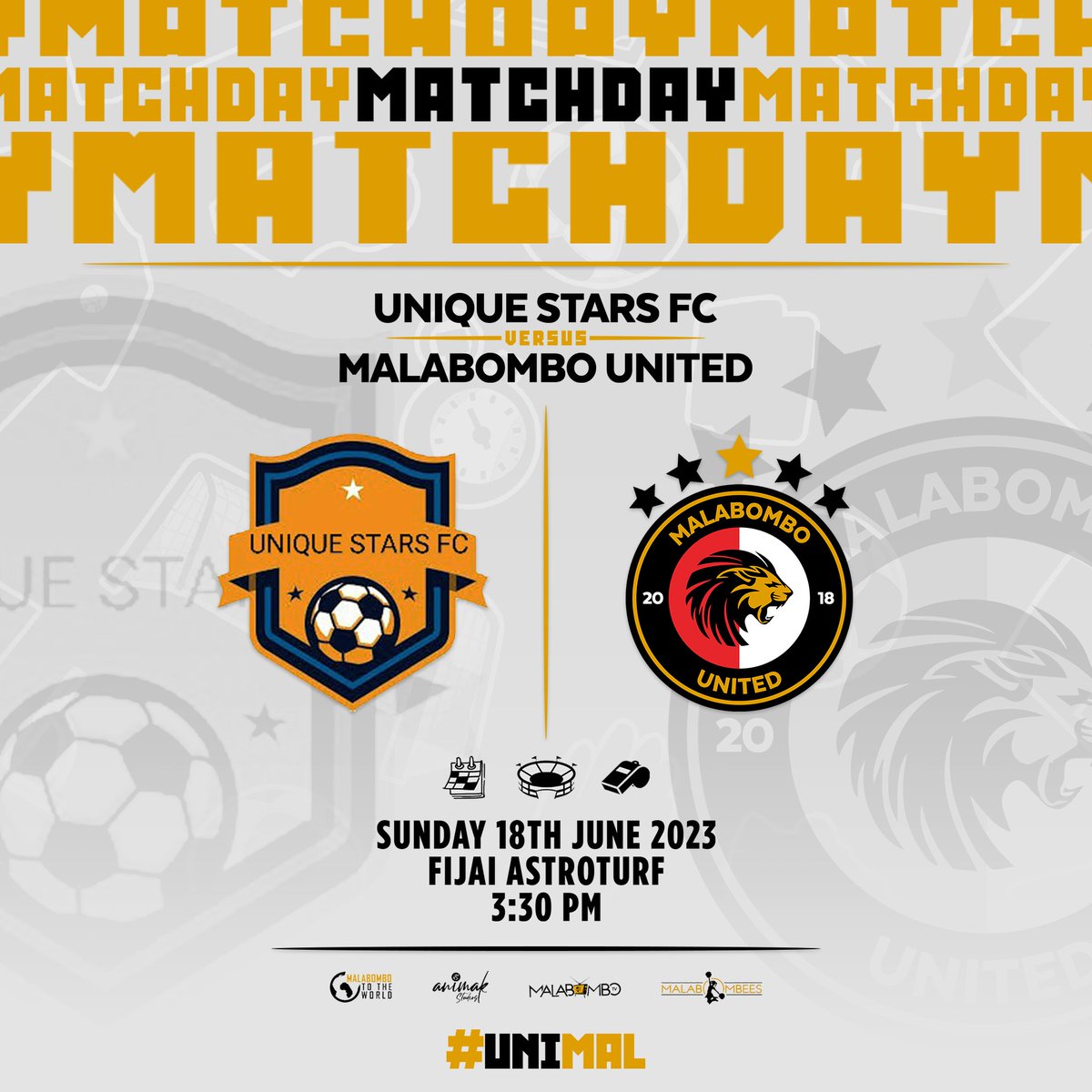 malabombo_utd's tweet photo. MatchDay
Unique Stars FC vs @malabombo_utd

FIJAI ASTROTURF
18TH JUNE 2023
3:30 P.M

#wearemalabombo🖤💛 
#malabombototheworld https://t.co/zlo6w9BkKt