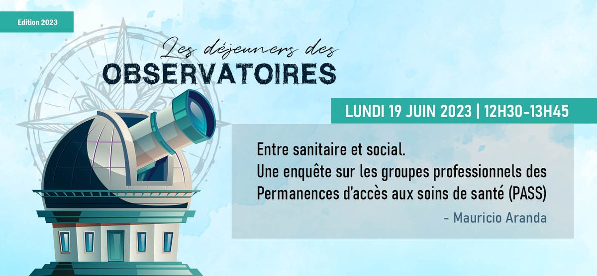 MSH_A's tweet photo. SÉMINAIRE #DDO | Déjeuners des #Observatoires
🗓️ Lundi 19 juin, 12h30
🗨️ Une enquête sur les groupes professionnels des Permanences d'accès aux soins de santé (#PASS)
🗣️ Mauricio Aranda (@CeetEtudes @LeCnam)
📍 Visioconférence
🔹 Portée par l'#ODENORE
👉 https://t.co/PHUve2jug5 https://t.co/09SB9gpZMv