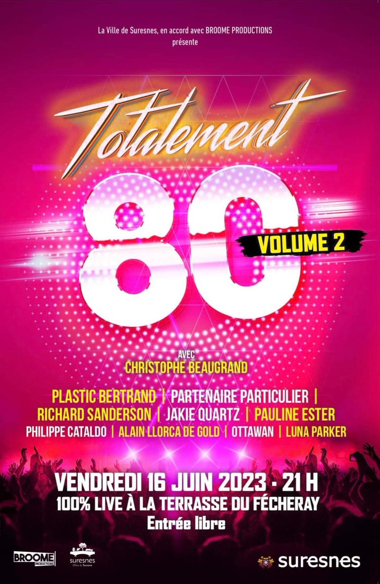 ViviFromFrance's tweet photo. .🎉 THIS IS TONIGHT #Totalement80 🎉
With @Tof_Beaugrand & many 80's Stars ➡️ @PlasticBertrand #PartenaireParticulier #Ottawan #Gold #RichardSanderson #JakieQuartz #PaulineEster #PhilippeCataldo #LunaParker
Loving 80's music! 🤩 See you tonight
#Partytime #80smusic #80s 🎉🎶💃🏼 https://t.co/AAKa0ZD32a