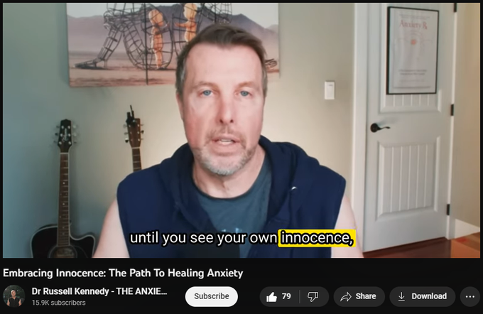 1,383 views  11 Jun 2023
Developmental psychologist Dr. Gordon Neufeld says that "All anxiety is separation anxiety", and I add that it's fundamentally a separation from within yourself.

Stress and trauma in childhood that is not resolved by a loving, attuned parent or caregiver slowly splits us from the inside into a REACTIVE and an AUTHENTIC self.

Like splitting the atom, this separation within ourselves creates a tremendous amount of energy that becomes stored in our system in a form I call ALARM.

You can't heal from anxiety until you resolve this split and you can't resolve this ALARM and heal until you fully see, accept and embrace your own innocence.

Therefore until you stop judging yourself and instead fully embrace your innocent authentic (child) self, you will always struggle with chronic emotional pain.

Thank you for listening and you can find me on IG: @theanxietymd if you have any questions.

P.S If you're ready to take command of your anxiety and not be a victim of da