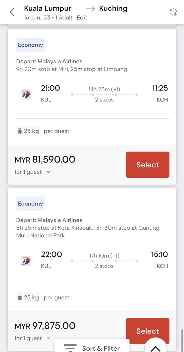 The #Airasia App has some very special deals for KUL KCH sector using malaysia airlines; a 90min flight. 
Thanks but No thanks 
#airasia #Malaysia #malaysiatravel
#visitmalaysia
#travelmalaysia
#malaysiaairlines
