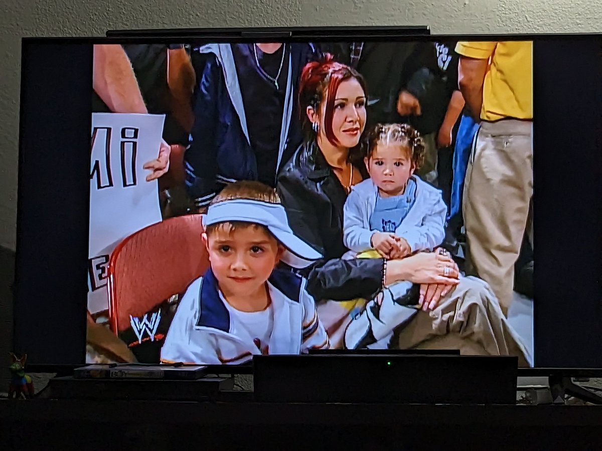 SondraRuthITR's tweet photo. .@KennyMcITR & I are working to get caught up on #RetroITR, and tiny @DomMysterio35 just showed up! Baby Aalyah too. They're adorable! Simpler times. π https://t.co/Qv97uhvUuQ