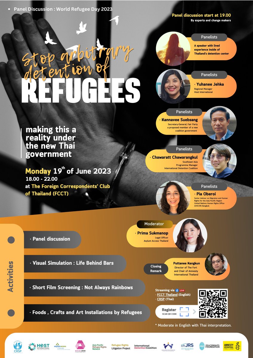 #WorldRefugeeDay #worldrefugeeday2023 

Members of Thailand’s refugee community will share their art in an installation entitled Life behind Bars, and <a href="/EqualAsiaF/">Equal AF</a> and APRRN’s short film, Not Always Rainbows.
