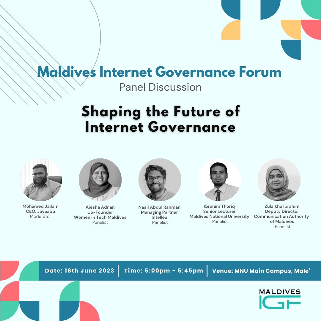 Its today!! We are starting the #MaldivesIGF with a panel discussion on "Shaping the Future of Internet Governance". Join <a href="/Aieshas/">Aieshas</a>, <a href="/kudanai/">Naailu</a>, @IThorig, Zulaikha and <a href="/MohamedXylam/">Xylam</a> as they identify paths towards a more inclusive IG. Walk in and be a part of the discussion!
#MVIGF23