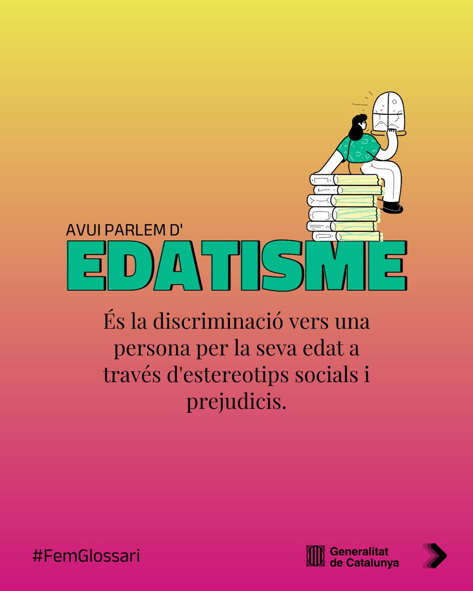 igualtatcat's tweet image. ✨ Allò que no s'anomena no existeix   

Perquè les #discriminacions per raó d'edat deshumanitzen i afecten la nostra autoestima i benestar

Per una llengua que respecti la #dignitat de totes les persones, sense estereotips ni #prejudicis

#FemGlossari