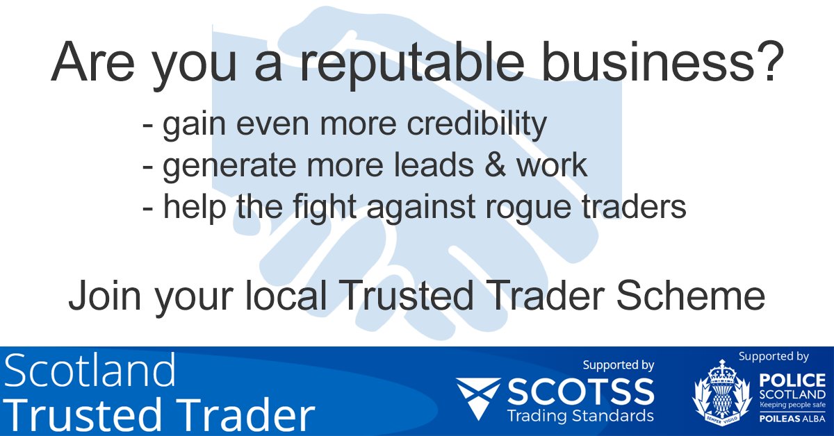 If you have a min of 6 months clean trading history and are willing to be vetted by Trading Standards, then consider becoming a Trusted Trader.

See if there is a scheme covering  your area: 
trustedtrader.scot/signup-choose

#TrustedTrader #ShutOutScammers