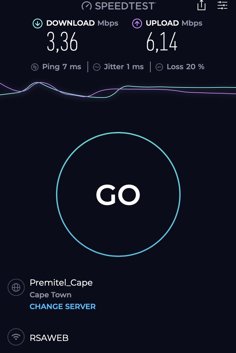 Hey <a href="/RSAWEB/">RSAWEB</a> let’s just call it quits. Im paying for 400mb/s only getting 200mb/s and today Im running at 2mb.