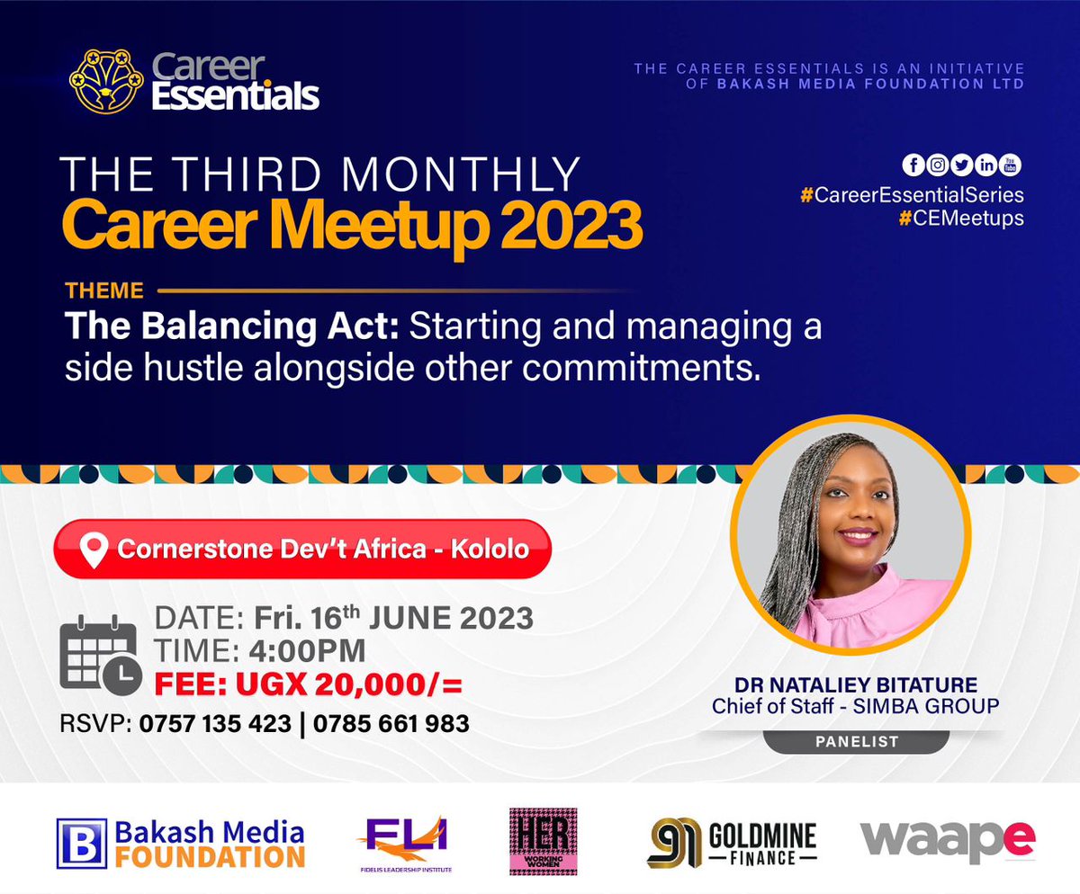 drtalieybita's tweet photo. Excited to join the esteemed panelists at the Career Meetup organized by @BakashMediaUG. 

Looking forward to discussing the art of balancing a side hustle and other commitments. 

Let's connect, exchange ideas, and grow together!
#CareerMeetup #Networking #Learning https://t.co/ES9bBYQ9O0