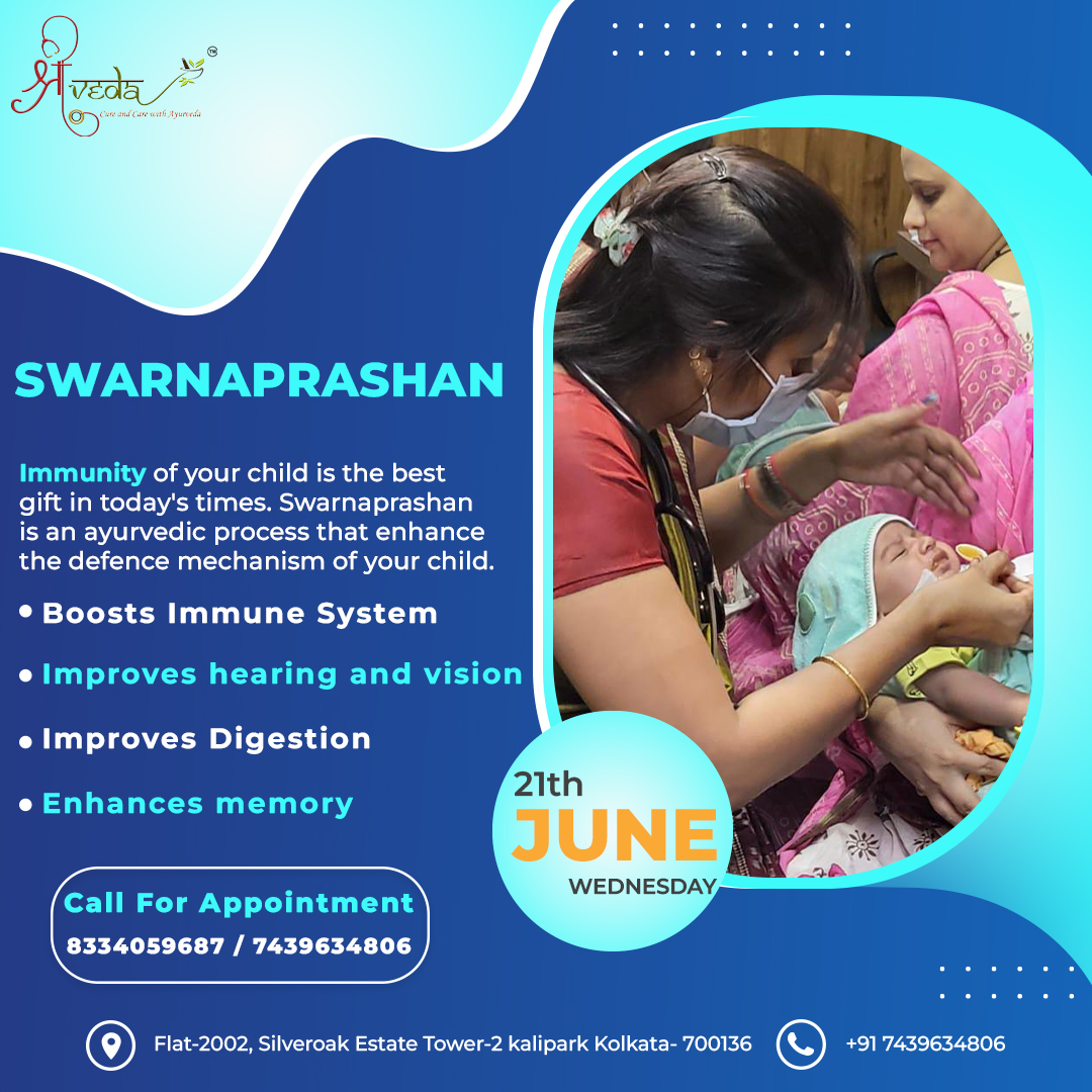 The Swarnaprashan timing for the kids has been scheduled on 21-06-2023 (Wednesday)
Contact us to book your appointment.

#ayurveda #ayurvedalife #ayurvedatreatment #ayurvedamedicine #ayurvedahealing #ayurvedatherapy #ayurvedadoctor #ayurvedaheals #ayurvedaclinic #swarnaprashana