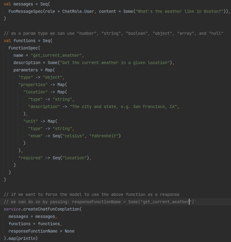 Pleased to announce that version 0.4.0 of our <a href="/OpenAI/">OpenAI</a> #Scala client (released yesterday)

✅ Supports the new chat completion API with function calls aka plugins for developers🔥🔥
✅ Offers the new gpt-3.5/4 models for the snapshot 0613

More on GitHub ⬇️
github.com/cequence-io/op…