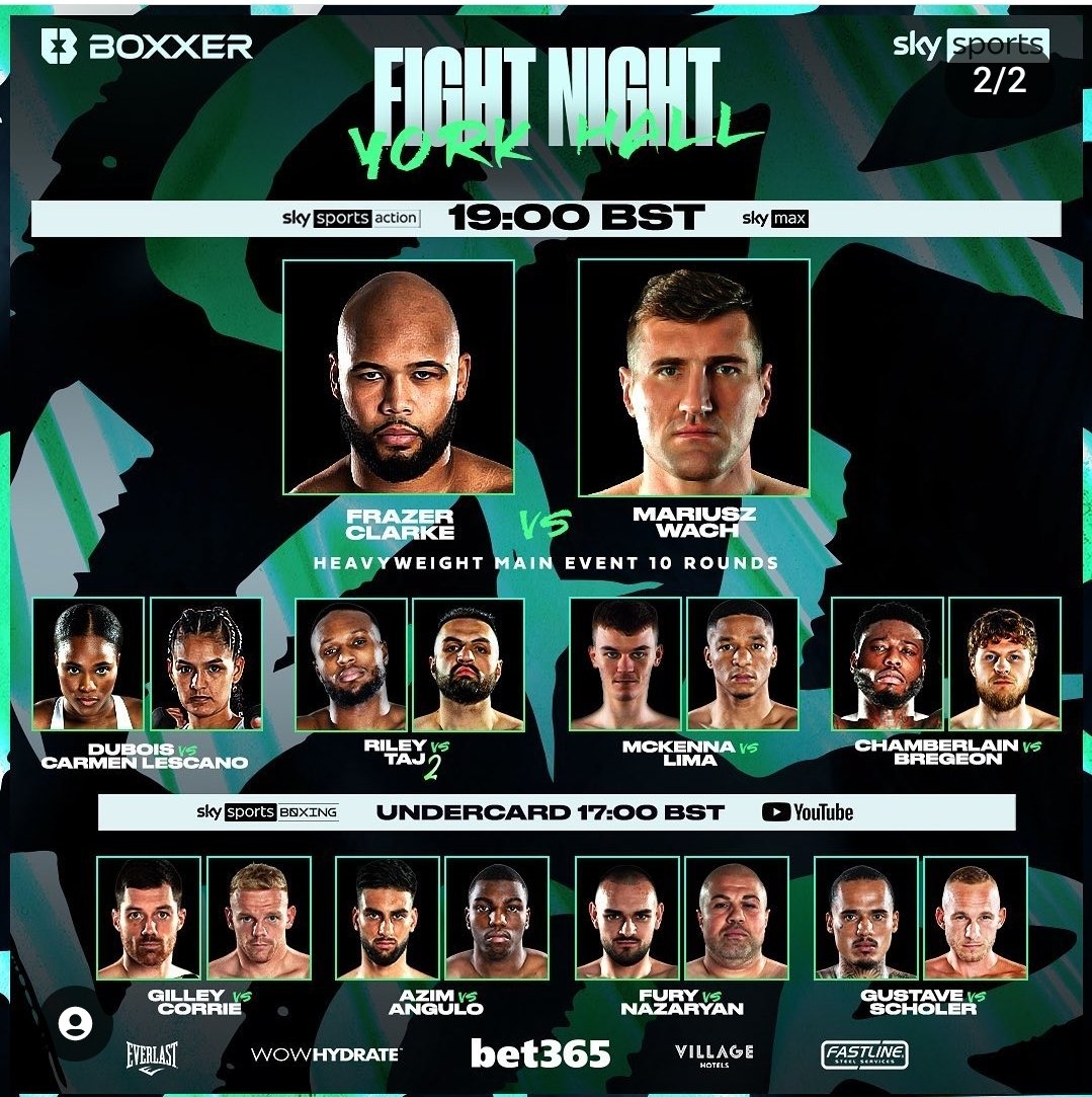 FIght Night Tonight Schedule 
LIVE ON <a href="/SkySportsBoxing/">Sky Sports Boxing</a> <a href="/boxxer/">BOXXER</a> <a href="/HennessySports/">Hennessy Sports</a> Good Luck Ill be tuned in 👊👊 Instagram Nickbangblackwell 🥊#fightnight #boxing <a href="/BigFrazeBoxer/">Frazer Clarke</a> <a href="/IChamberlain_/">Isaac Chamberlain</a> <a href="/Aaronmckenna99/">Aaron McKenna</a> <a href="/SduboisC/">Caroline dubois</a> <a href="/rhettmc/">Rhett McLaughlin</a> <a href="/ClonesCyclone/">Barry McGuigan</a>
