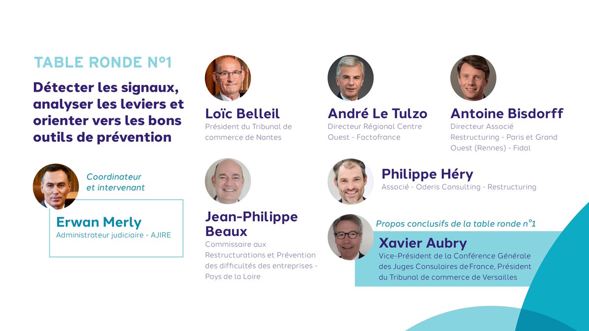 ARE_France's tweet photo. TABLE 1
"Détecter les signaux, analyser les leviers et orienter vers les bons outils de prévention"

@ARE_France / AARO - Association des Acteurs du Retournement de l'Ouest

Erwan Merly
Loïc BELLEIL
André LE TULZO
Antoine Bisdorff
Jean-Philippe BEAUX
Philippe Hery
Xavier Aubry https://t.co/mGQcAytBVk