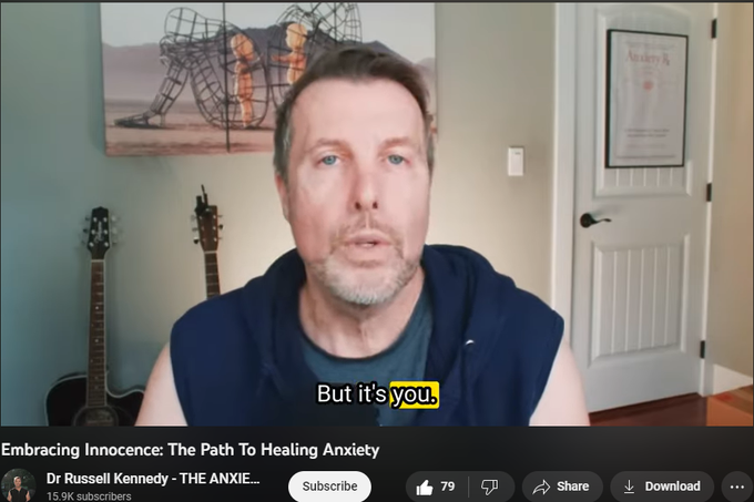 1,383 views  11 Jun 2023
Developmental psychologist Dr. Gordon Neufeld says that "All anxiety is separation anxiety", and I add that it's fundamentally a separation from within yourself.

Stress and trauma in childhood that is not resolved by a loving, attuned parent or caregiver slowly splits us from the inside into a REACTIVE and an AUTHENTIC self.

Like splitting the atom, this separation within ourselves creates a tremendous amount of energy that becomes stored in our system in a form I call ALARM.

You can't heal from anxiety until you resolve this split and you can't resolve this ALARM and heal until you fully see, accept and embrace your own innocence.

Therefore until you stop judging yourself and instead fully embrace your innocent authentic (child) self, you will always struggle with chronic emotional pain.

Thank you for listening and you can find me on IG: @theanxietymd if you have any questions.

P.S If you're ready to take command of your anxiety and not be a victim of da