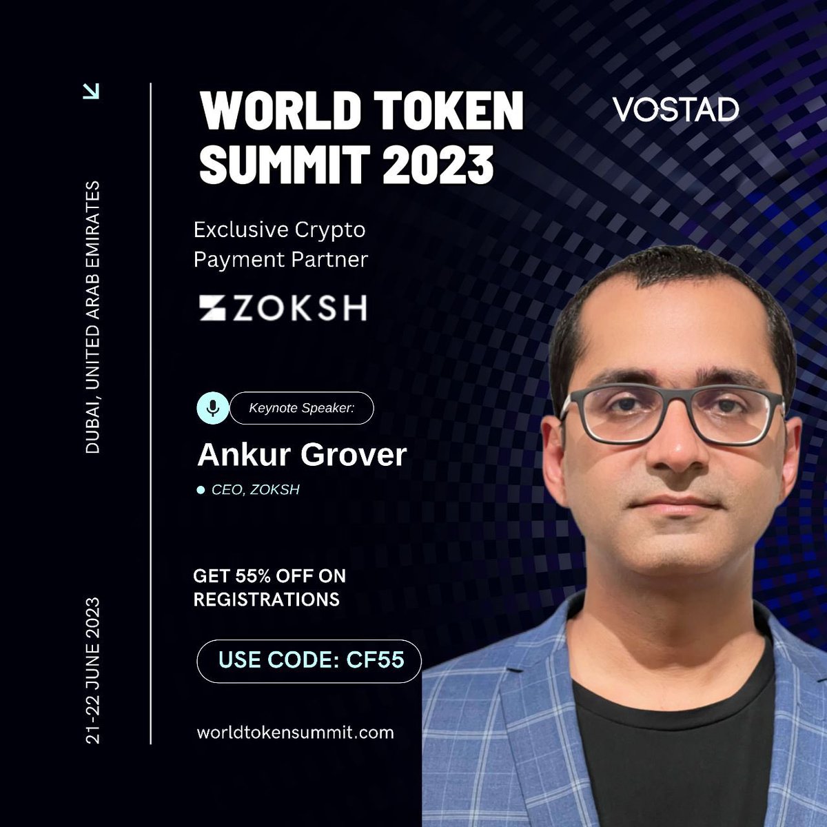 VostadLabs's tweet photo. Ankur Grover will be joining us as a speaker at World Token Summit on June 21st in Dubai For more info: https://t.co/uJRWw2S1NI

📝 Register Now: https://t.co/jNpOBSsFij

#worldtokensummit #wts #wts2023 #vostad #blockchaintechnology #crypto #token #tokenization
#summit #dubai https://t.co/J1WI45x46A