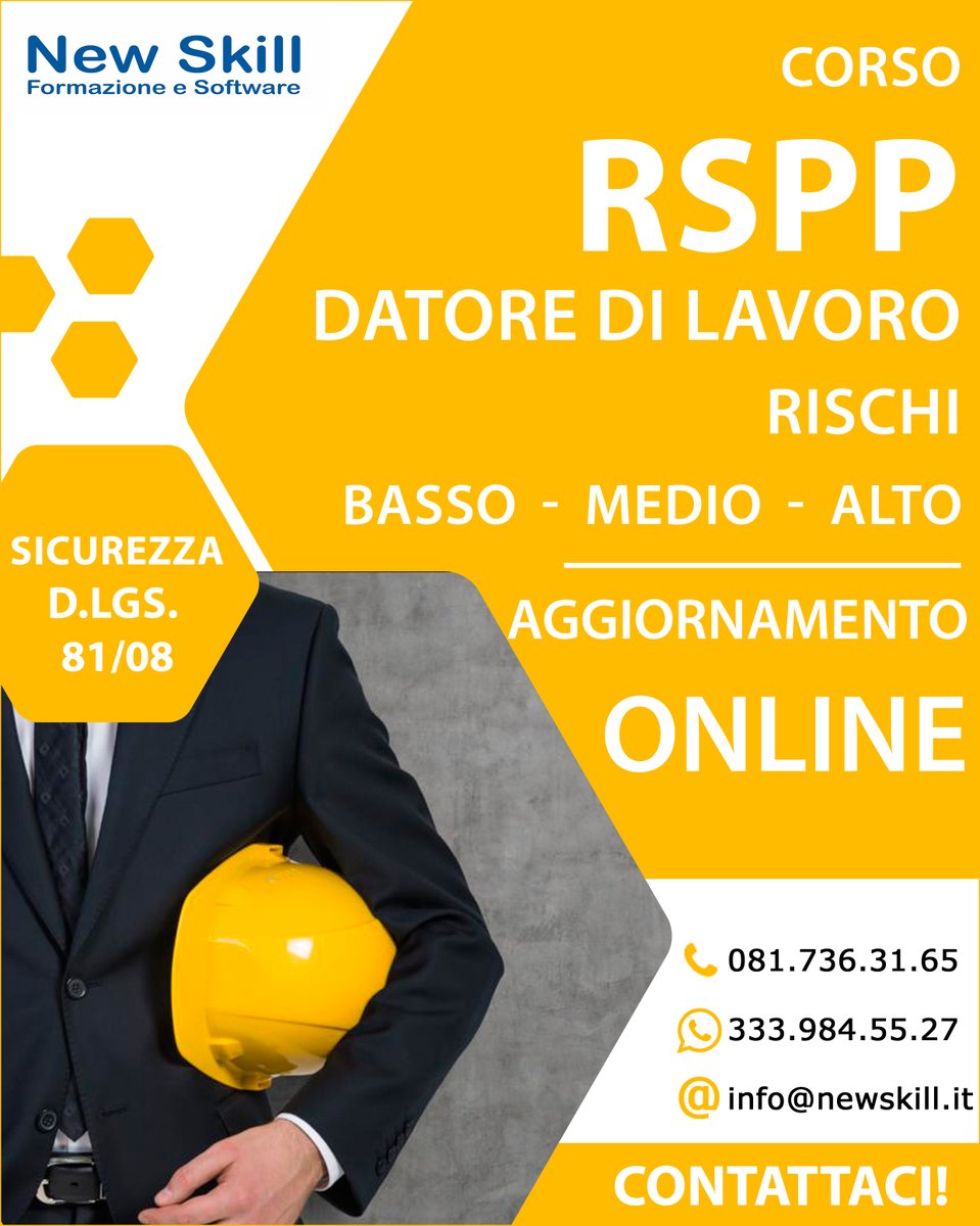 #RSPP #DatorediLavoro #SICUREZZA #rspp #datore #datoredilavoro #sicurezza #dlgs8108 #formazioneonline #corsoonline #online #formazioneadistanza #formazione #formazioneprofessionale #newskill #napoli #regionecampania