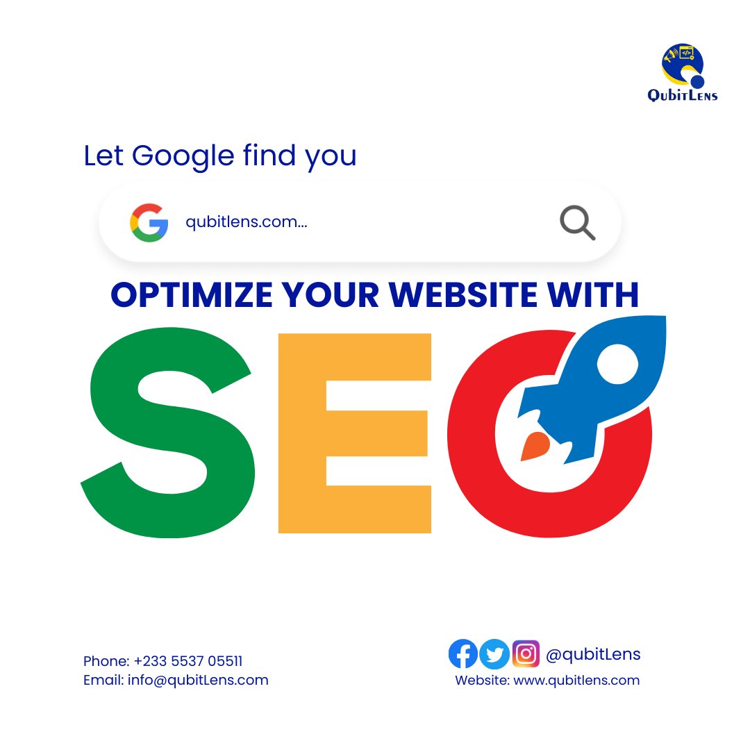 QubitLens's tweet photo. Enhance your online visibility with SEO and let Google find you effortlessly! 🌐 Discover the power of #searchengineoptimization with us! 
Send a DM/reach us at https://t.co/kSpPnF7dlL
+233 5537 05511
info@qubitlens.com 
#qubitlens #SEO https://t.co/ZpJtB3OutO