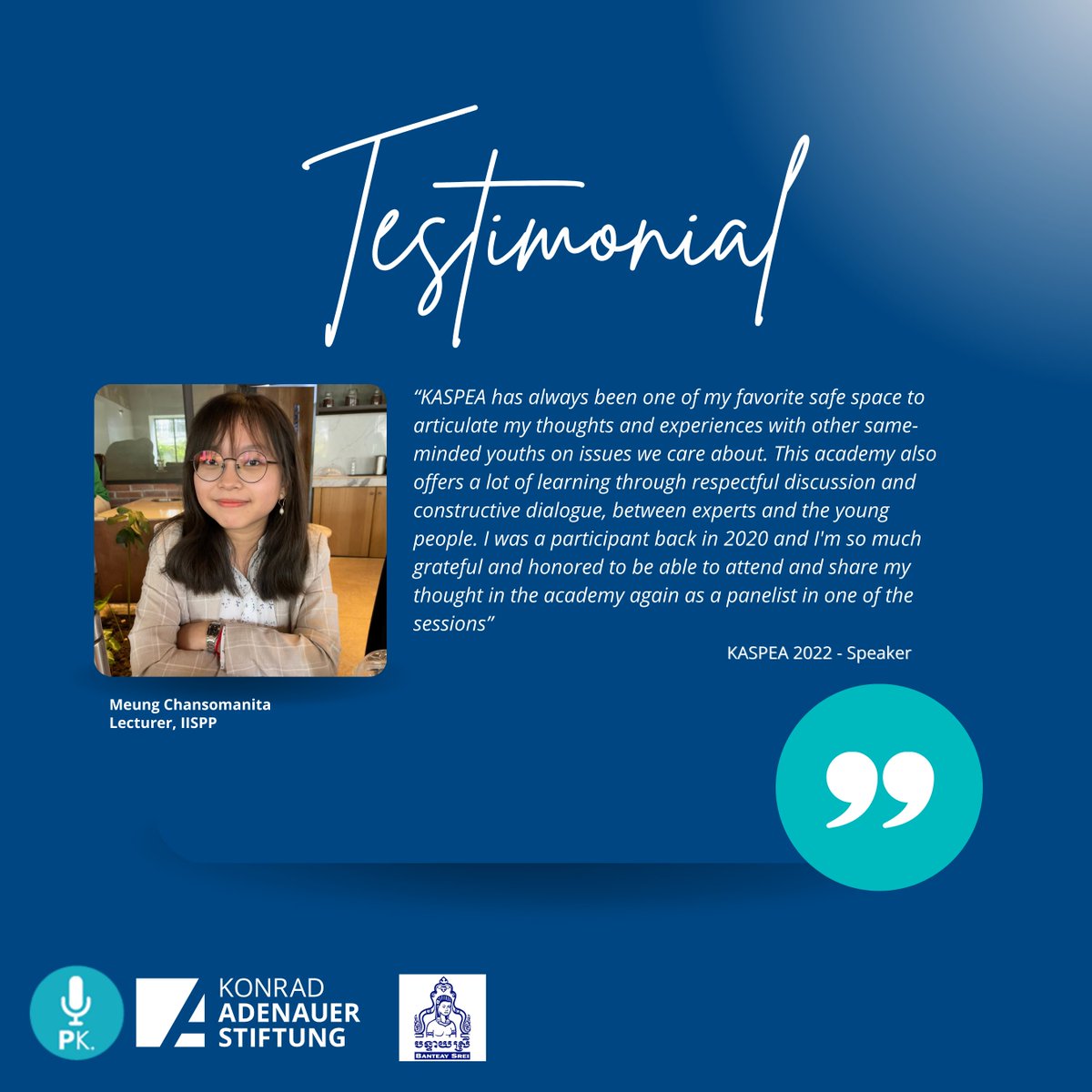 KAScambodia's tweet photo. Here are more thoughts about last year's KAS-PEA. It's 4 days  to go until the deadline. Apply now!  
For more information, click here https://t.co/3ptckFZ9m9
#KAS4YouthEmpowerment #KASPEA https://t.co/9qgMIjjrXr