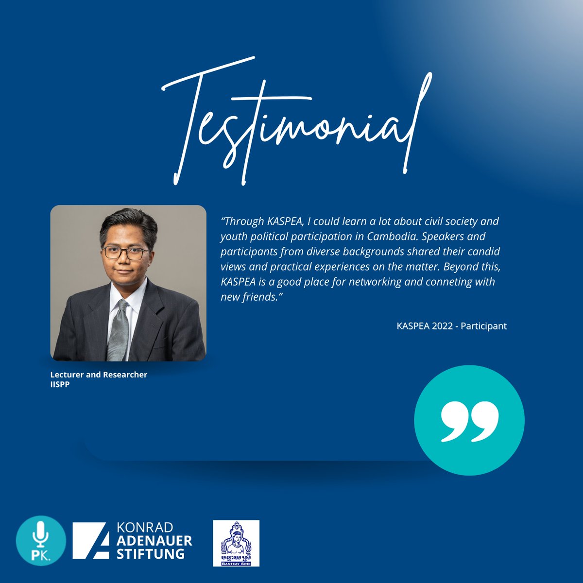 KAScambodia's tweet photo. Here are more thoughts about last year's KAS-PEA. It's 4 days  to go until the deadline. Apply now!  
For more information, click here https://t.co/3ptckFZ9m9
#KAS4YouthEmpowerment #KASPEA https://t.co/9qgMIjjrXr
