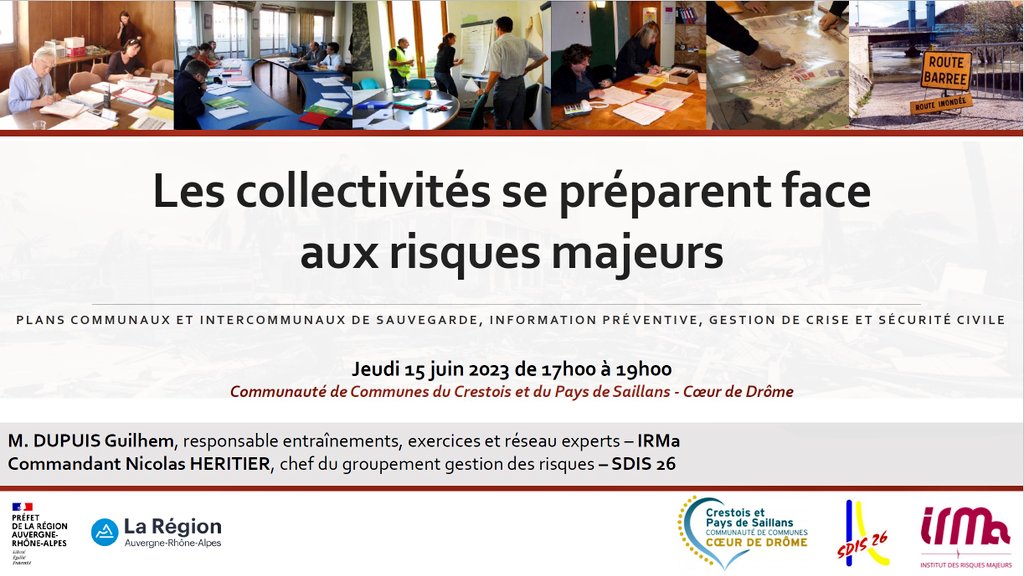 DupuisGuilhem's tweet image. Réunion d'information avec les communes membres de la Communauté de Communes du Crestois et du Pays de Saillans #CCCPS

🎯 Présenter et échanger autour de la prévention des risques majeurs et de la sécurité civile avec l'intervention de @sdis26 &amp;amp; @RisquesMajeurs