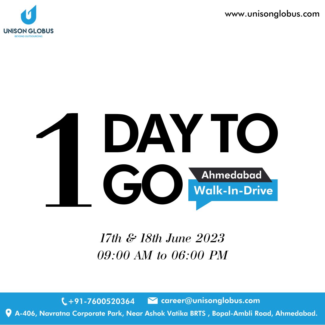 Ready to take your career to the next level? 

Walk-in Drive Ahmedabad - 17 & 18 June, 9:00 AM to 6:00 PM

Don't miss out on this opportunity

#walkindrive #ahmedabadhiring #walkininterview #accounting #taxation #immediatehiring #immediatejoiner #HIRINGNOW #hire