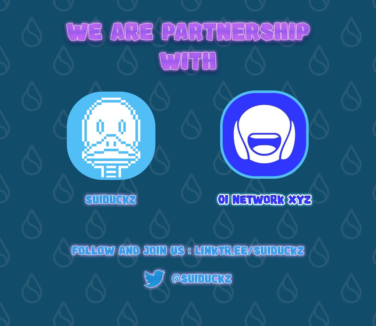 We are happy to announcement that we are partnership with @OiNetwork_xyz 💧

Strategic partnership to build together Sui Ecosystem, wait for our celebration 🎉 

[Building Together Sui Ecosystem]