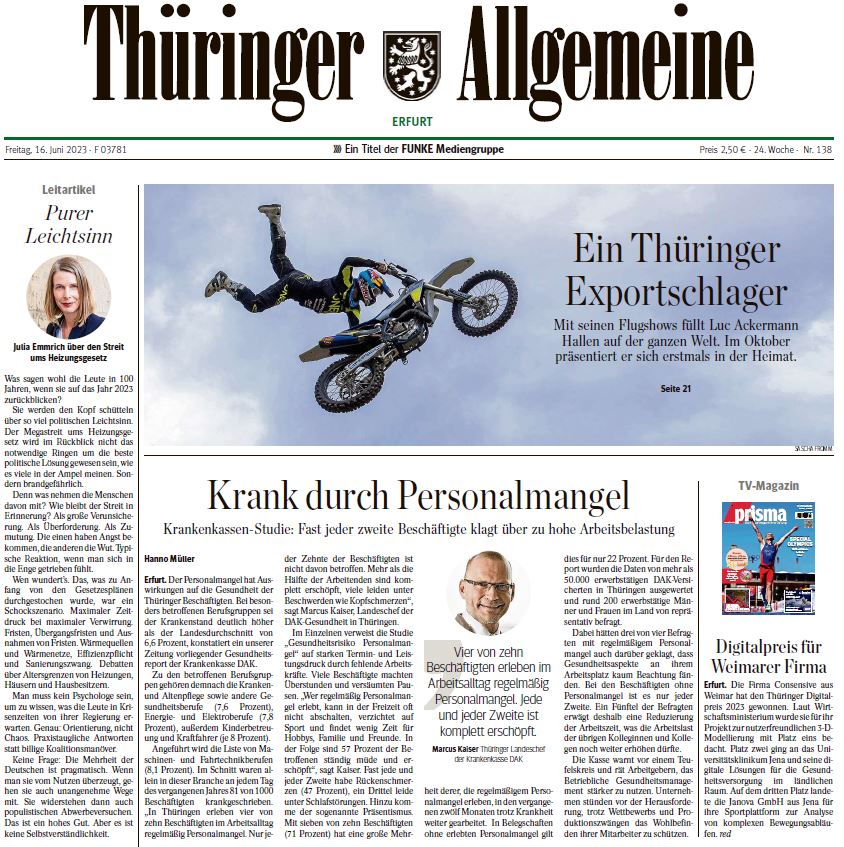 Auswirkungen von #Personalmangel auf Gesundheit der Beschäftigten heute großes Thema in #Sachsen u #Thüringen. @DAKinSachsen u @DAKThueringen warnen vor Teufelskreis und betonen Potenzial von Betrieblichem Gesundheitsmanagement #BGM. #DAKGesundheitsreport @KlinikumC