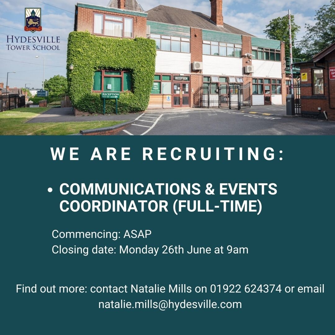 JOB VACANCY!
We are currently recruiting for a full-time Communications &amp; Events Coordinator, to start as soon as possible.
More details: hydesville.com/wp-content/upl…
Closing date for applications is Monday 26th June at 9am.
#Hydesvillefamily #marketingjobs #jobsinwalsall #walsall