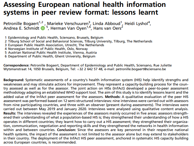 Petronille Bogaert (@petronillebo) on Twitter photo 🥳Paper out!
Assessing European national health information systems in peer review format: lessons learnt
👉experiences of <a href="/JA_InfAct/">InfAct</a> and <a href="/WHO_Europe/">WHO/Europe</a> taken forward in <a href="/PHIRI4EU/">PHIRI</a> and <a href="/tehdas/">TEHDAS2 joint action</a>
shorturl.at/oyHJV
phiri.eu/covid-19-his-a…
tehdas.eu/packages/packa… 🥳Paper out!
Assessing European national health information systems in peer review format: lessons learnt
👉experiences of <a href="/JA_InfAct/">InfAct</a> and <a href="/WHO_Europe/">WHO/Europe</a> taken forward in <a href="/PHIRI4EU/">PHIRI</a> and <a href="/tehdas/">TEHDAS2 joint action</a>
shorturl.at/oyHJV
phiri.eu/covid-19-his-a…
tehdas.eu/packages/packa…