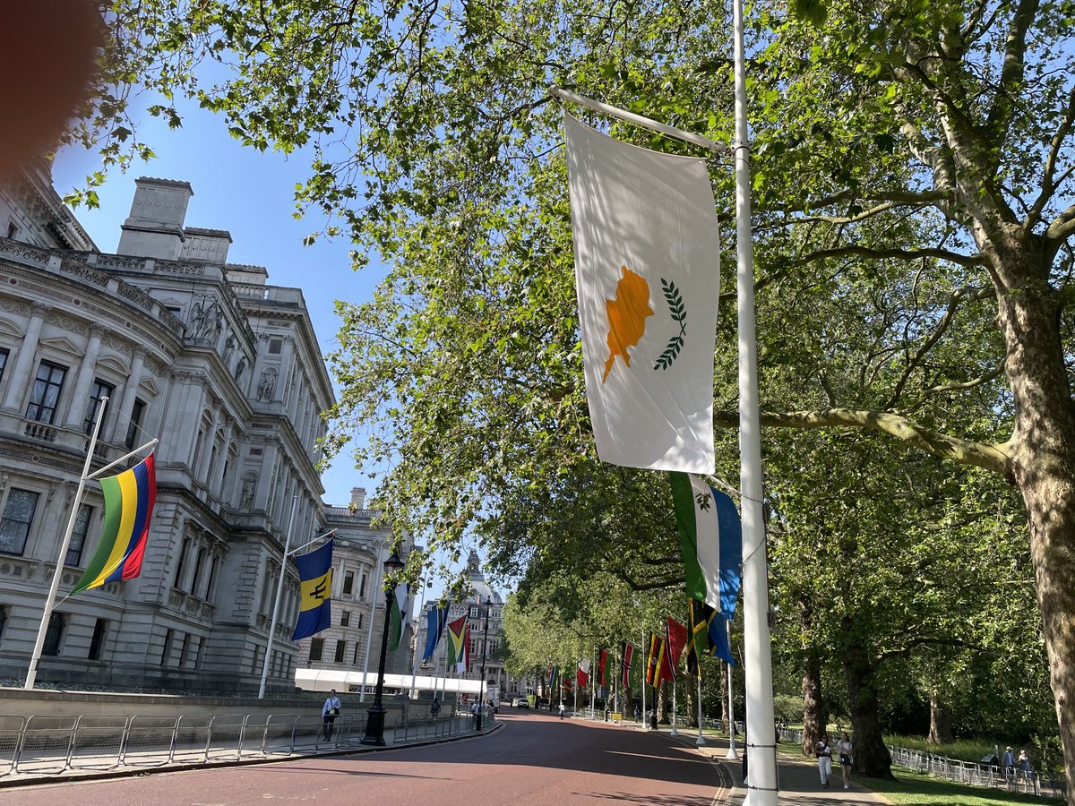 In London for the annual Heads of Mission Conference and the visit of Foreign Minister ⁦@ckombos⁩. Nice to see the flag of the Republic of Cyprus flying by St. James’ Park in preparation for “Trooping The Colour” - the King’s Birthday Parade tomorrow.