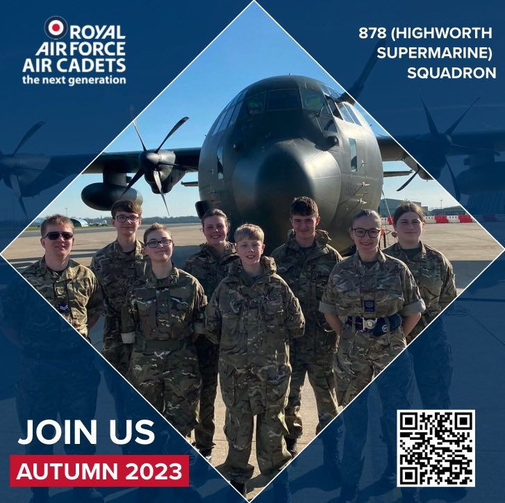 878Highworth's tweet photo. 8️⃣7️⃣8️⃣ Sqn are now taking names for our Autumn 2023 recruitment! Want to join us? Follow the link or scan the QR code to get your name on our waiting list!

https://t.co/IMMazhTZdV 

#joinus #whatwedo #noordinaryhobby #aircadets #ventureadventure #flying #gliding https://t.co/UaPqv1q9Ae