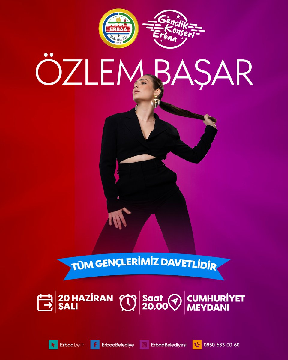 20 Haziran’da Gençlik Konserinde Özlem Başar sahne alıyor. Cumhuriyet Meydanımızda gerçekleştireceğimiz konsere bütün gençlerimizi bekliyoruz.
#ertugrulkaragol
#erbaabelediyesi
#erbaa
#üretkenbelediyecilik