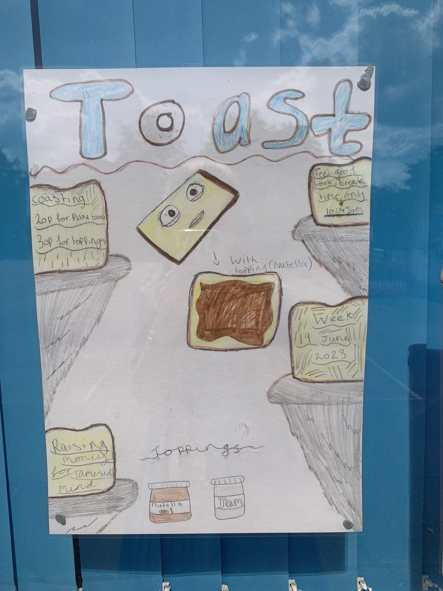 Next week Year 6 will be selling toast at break times to raise money for Tameside Mind! 20p for toast with butter and 30p for a topping (this includes: jam or Nutella)