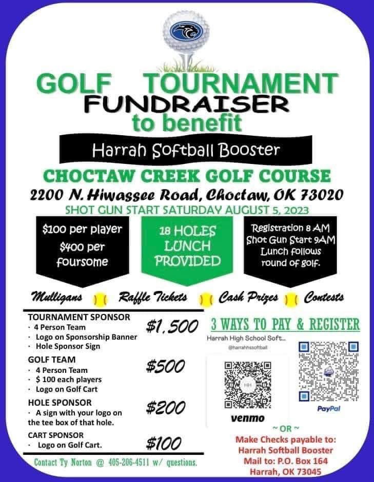 Calling all golfers and any businesses that would like to be a sponsor. The Lady Harrah Panthers are hosting a golf tournament to raise funds for field improvements.