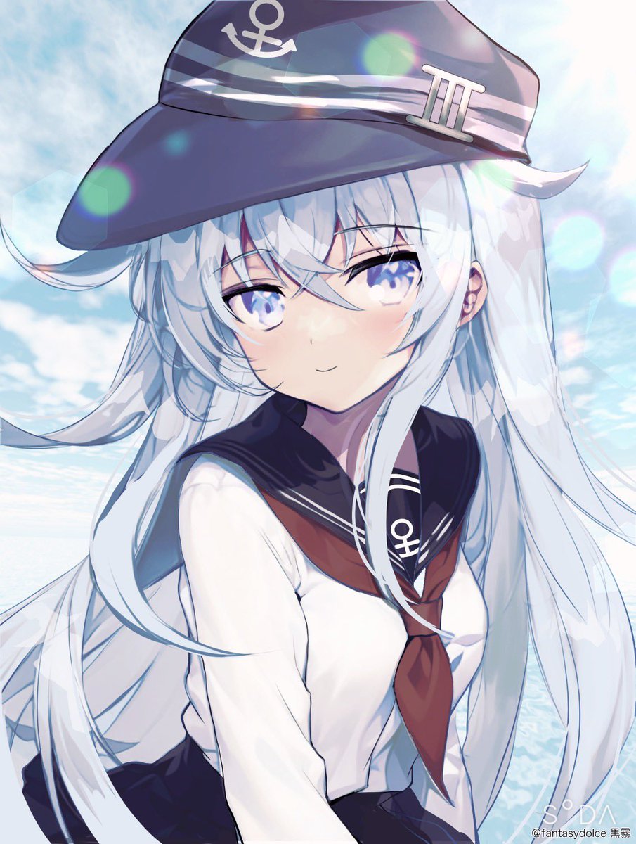 hibiki (kancolle) 1girl solo long hair hat blue eyes flat cap school uniform  illustration images