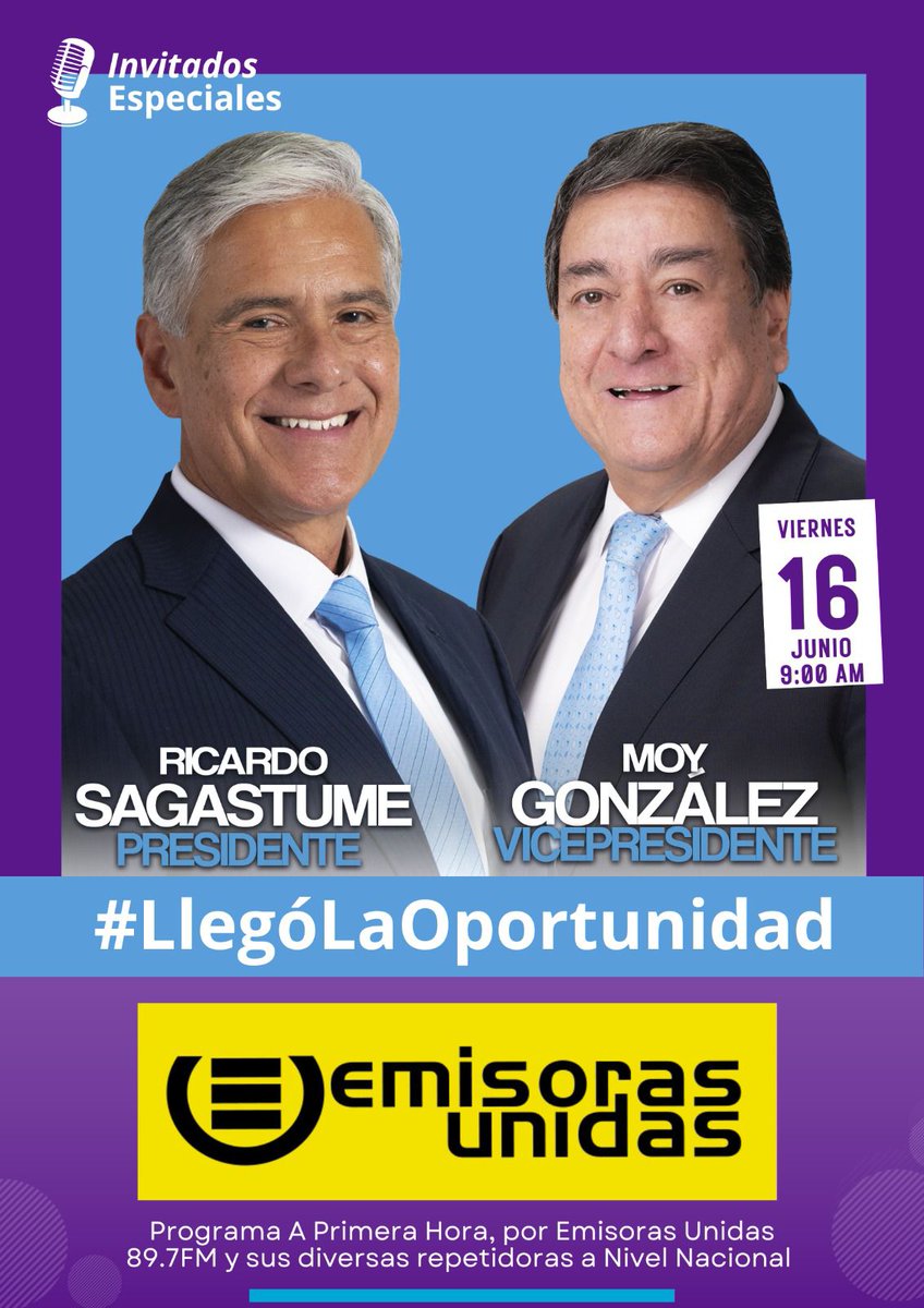 Hoy a las 9:00 am estaremos por <a href="/EmisorasUnidas/">Emisoras Unidas</a>  La Oportunidad para Guatemala!