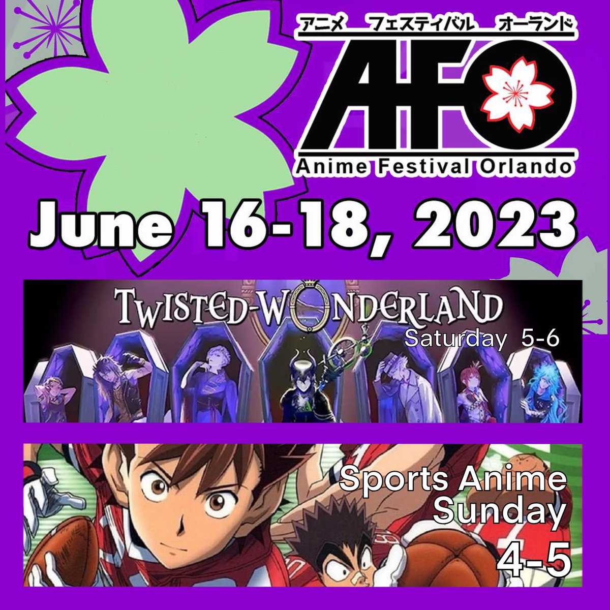 If you’re coming to #AFO2023 here are my panels this year! Both panels are later in the day. Twisted Wonderland is Saturday 5-6 in PR2 and Sports Anime is Sunday 4-5 in PR1 @AFOupdate #animefestivalorlando #twistedwonderland