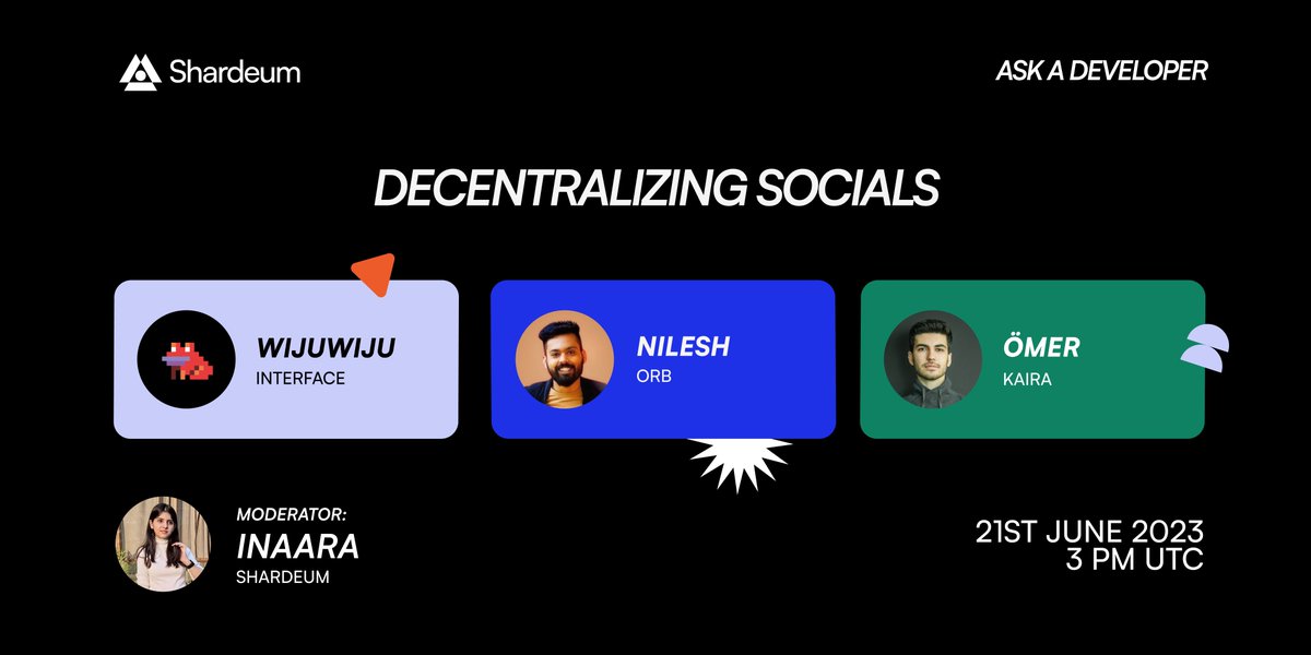 shardeum's tweet image. Launching #AskADeveloper 👊
A series of Twitter Spaces aimed to understand the inner workings of decentralized finance, web3 social, storage, oracles & more!
Episode #1 is a domain that is need of the hour: Social 💬🤳
Tune in with developers who are creating a new world 🗺️…