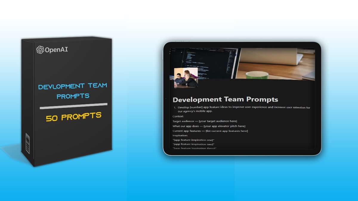 phanindra_ai's tweet photo. ChatGPT will replace your Entire Development Team

I use it to save TIME AND $$$$

I've prepared a resource that has 50+ GPT-4 development prompts

Worth $97

It's FREE only for 24 hrs

To get it,
1. Follow @everyai_com &amp; @cryptophani (so I can DM)
2. Like &amp; Retweet
3. Reply '🤘' https://t.co/RZLaDtGfJg