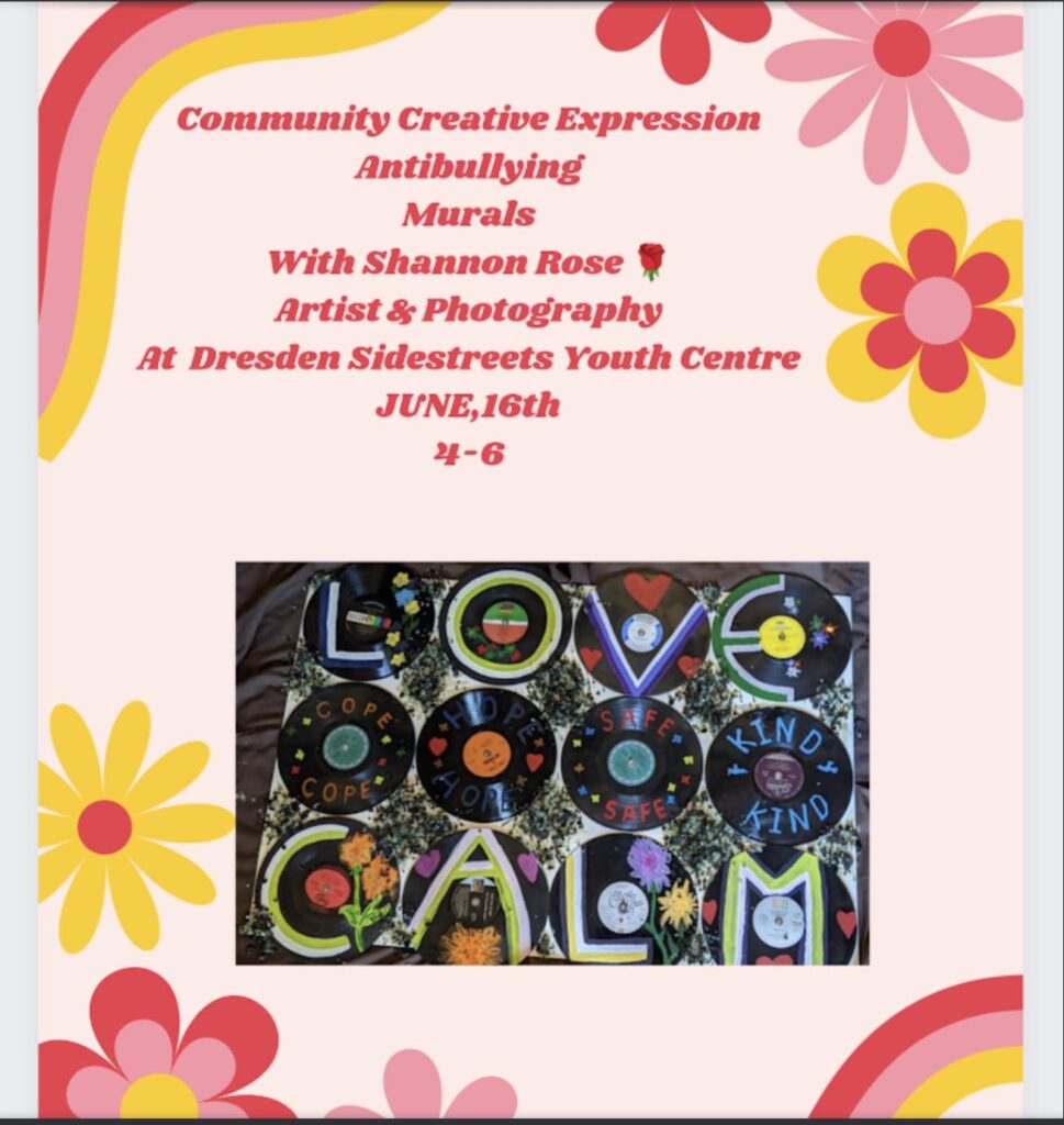 Help the Dresden Sidestreets Youth Centre create an Antibullying Mural with Artist, Shannon Rose- This Friday, June 16th from 4PM-6PM
The mural will be displayed at the youth centre once competed 
#YourTVCK #TrulyLocal #CKont #Dresden