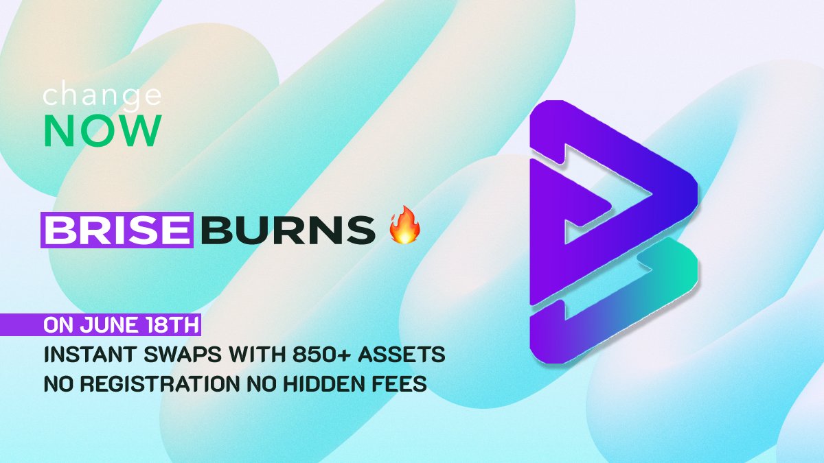 ChangeNOW's tweet photo. Circle June 18th on your calendar because #BRISE is about to make history with a colossal token burn event! 🔥 

@bitgertbrise has gone above and beyond by automating the burn process, setting new standards in the crypto world. 

💸 Buy/sell $BRISE: https://t.co/h9pwAuIk3H https://t.co/0zbZNVzYg4