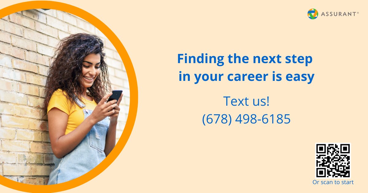Assurant's tweet image. Sometimes starting a job search is the hardest part. Text &quot;Jobs&quot; to (678) 498-6185 so we can make it easy to find a role at Assurant.
#LifeAtAssurant #TeamAssurant