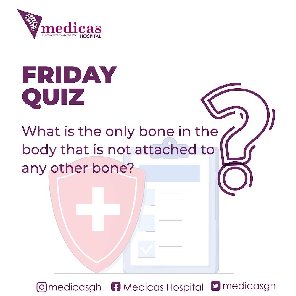 Quiz time! What is the only bone in the body that is not attached to any other bone?

Share your answers in the comments below! 
Have a great weekend everyone! 😎👍

#StaySafe #quiz #medicas #medicasdiaries #healtheducation
