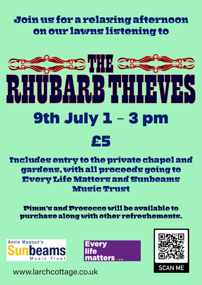 Not long to go until the Rhubarb Thieves will be playing for us on Sunday 9th July!