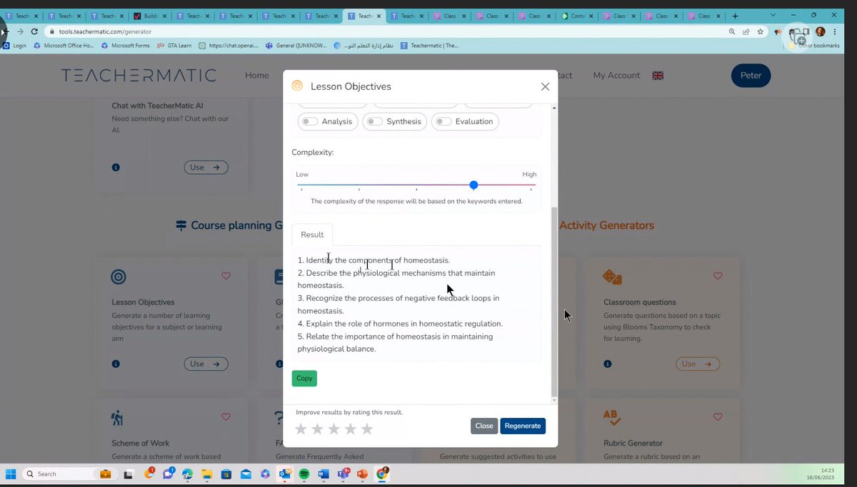 Enjoying latest @AmplifyFE webinar!
@PeterKilcoyne is championing the value of #AI for saving #FE teachers' time.
He's showcasing the new @teachermaticai tool which generates lesson plans, quizzes, learning activities, rubrics and much more from a prompt.
#loveFE #AmplifyFE