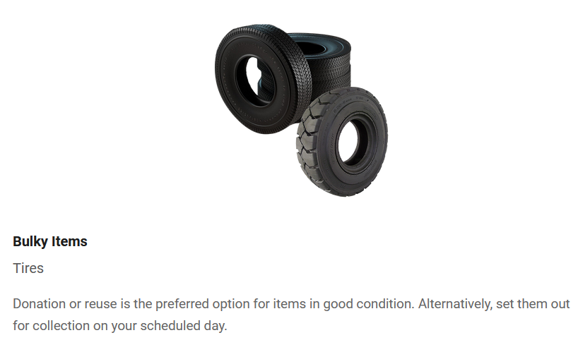 dylanbarlett's tweet photo. @ArlingtonDES Can I really set used tires out for curbside collection? https://t.co/fnflxsFCEo